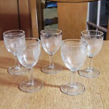 Vintage 5 Glass Stemware, Etched Grape Pattern Cocktails Cordials 4-5/8