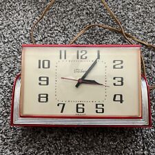 Vintage 1950s Art Deco Red Telechron Clock, Working picture