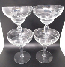 Champagne Tall Sherbet Glasses Stemware Lot of 4 Etched Optic Floral Starburst picture