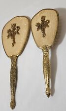 Vintage 1940s Lady FairVanity 24KGold Plated Hollywood RegencyHand Mirror Brush  picture
