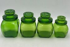 Vintage Emerald Green Apothecary Glass Canister Jars Set Of 4 picture