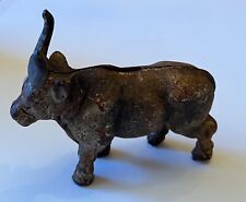 Cast Iron Longhorn Bull Cattle Coin Piggy Penny Bank Vintage picture