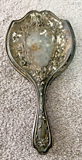ANTIQUE VINTAGE EDWARDIAN VICTORIAN SILVERPLATE ORNATE FLORAL HAND HELD MIRROR picture