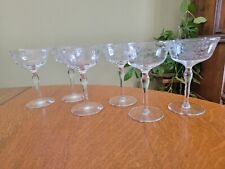 Set 6 VTG Etched Floral Buttercup Clear Glass Champagne Tall Sherbet 6
