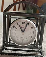 Gray Iron Metal Wire Caged Desk Mantle Timex Quartz Clock Industrial Bookshelf  picture