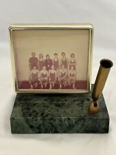 Vintage Brass & Green Marble Fountain Pen Holder & Photo Frame picture