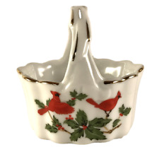 Porcelain Lefton Candy/Nut/Trinket Basket Two Cardinal 04555 Christmas picture