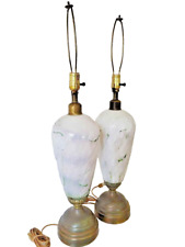 Vintage alabaster lamps w/ brass accents ~ matched pair picture