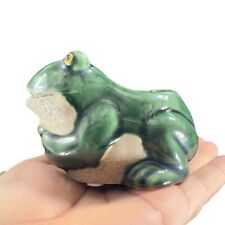 Ceramic Majolica Style Large Frog Toad Trinket Planter Pot Vase Green Pottery picture