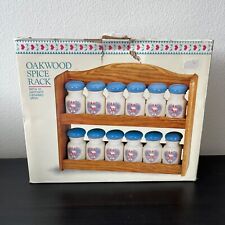 NIB Oak Spice Rack 12 Jar Set Goose Farmhouse Design Vintage 1980s picture