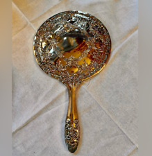 Antique vintage  Hand Mirror Floral Silver Plated Vanity mirror 9” picture