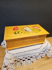 Vintage Hand Painted Wooden Box, Butterfly, Flowers picture