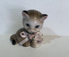 Small Brown Tabby Kitty Cat Kitten Porcelain Figurine - 3 inches Tall picture
