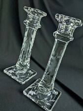 Vintage Etched Floral Clear Glass Taper Candle Holders picture