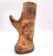 Vintage Hand Carved Wood Statue Bust Woman Mid-Century Live Edge 12