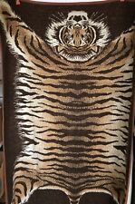 VTG Brown Tiger Skin Rug Carriage Blanket Glass Eyes Wool 52x65 picture