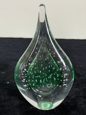 Signed Hand Blown Lead Crystal Green Controlled Bubble Art Glass Paperweight 6