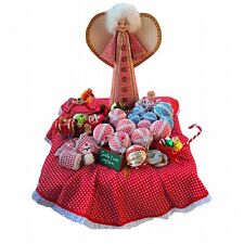 Vintage Angel Doll Face Red Gingham Dress Matching Christmas Decorations Pattern picture