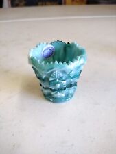 Vintage Imperial USA Malachite Slag Glass Sawtooth Toothpick Holder picture