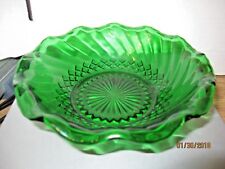 Anchor Hocking Forest Green Glass Diamond Swirl Scalloped Bowl b110 picture