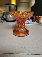 Marigold Imperial MCM Carnival Glass Pedestal Bowl Vintage Pinwheel Hobstar. picture