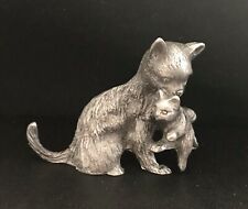Pewter Mama Mother CAT Kitten Kitty Silver Metal Figurine Statue W picture