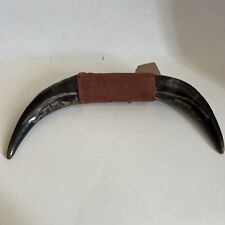 Vintage 1945 Water Buffalo Horns Phillipines Scrimshaw Soldier Harry 12” picture