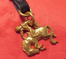 Vintage Brass RODEO COWBOY BUCKING HORSE 1.5in Pocket Watch Strap Fob KeyChain picture