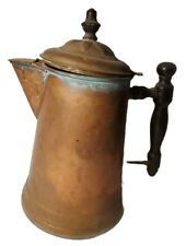 Vintage Antique Metal Copper Coffee Pot with Wood Handle 10 in. Fleur-de-lis  picture