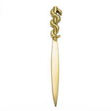 Letter Opener, Handmade of Solid Brass, Rod of Asclepius Symbol of Medicine picture