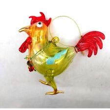 Vintage Glass Rooster Christmas Ornament Yellow Red Transparent Farmhouse picture