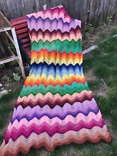 VINTAGE HAND CROCHET COLORFUL CHEVRON OR ZIG ZAG AFGHAN OR LAP THROW picture