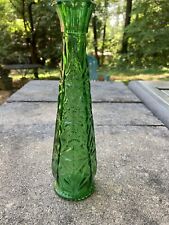 Vintage Anchor Hocking Prescut Pressed Glass Bud Vase Green 9