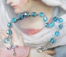 New Turquoise Blue Glass bead Sterling Cross Crystal Heart Christian Jewelry picture