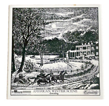 Trivet Currier and Ives American Winter Tile Black White Horse Carriage 6 In Sq picture