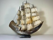 VINTAGE STEER HORN CLIPPER SAILING SHIP HAND CARVED NAUTICAL DECOR  picture