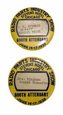 2 Radio Parts Industry Show 1939 Booth Attendant PinBack Button Chicago picture