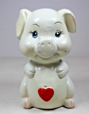 Vintage Piggy Bank White Pig Tummy Heart Ceramic picture