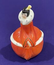Antique Art Deco Flapper Girl W/Plume Ceramic Powder Box Jar Germany picture