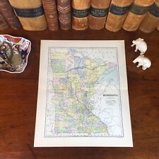Original 1890 Antique Map MINNESOTA Duluth Eagan Minnetonka Edina Mankato Blaine picture