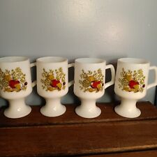 Vintage White Milk Glass Pedestal Mugs, Spice Of Life, Set Of 4 picture
