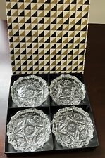 Set of 4 Vintage Anchor Hocking Clear Glass Prescut Ashtrays WITH ORIGINAL BOX picture