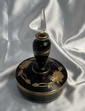 Vtg Fostoria Black Glass 3 Piece Perfume- Powder Dish with Original Paper Tag picture