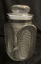 ANCHOR HOCKING PRESSED GLASS SUNFLOWER CANNISTER JAR AIR TIGHT VINTAGE picture