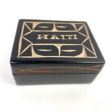 Vtg Hand Carved WOOD 2-Piece Trinket Jewelry Box HAITI Souvenir 5 x 4 x 2
