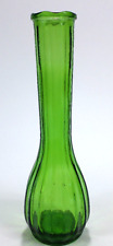 Ribbed Emerald Green Glass Bud Vase With Scalloped Rim 8.5