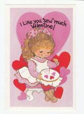 Vintage Valentine Card Sewing Girl Embroidery Unused with Envelope picture