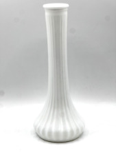 Vintage Hoosier White Milk Glass #4096 Long Stemmed Ribbed Bud Vase 9
