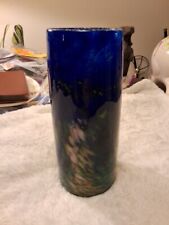 John Fields, 1999,  10 inch blue Monet Landscape, hand blown Cylinder Vase picture