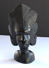 African Warrior Bust Figure Carved Ebony Wood Headdress 6.5